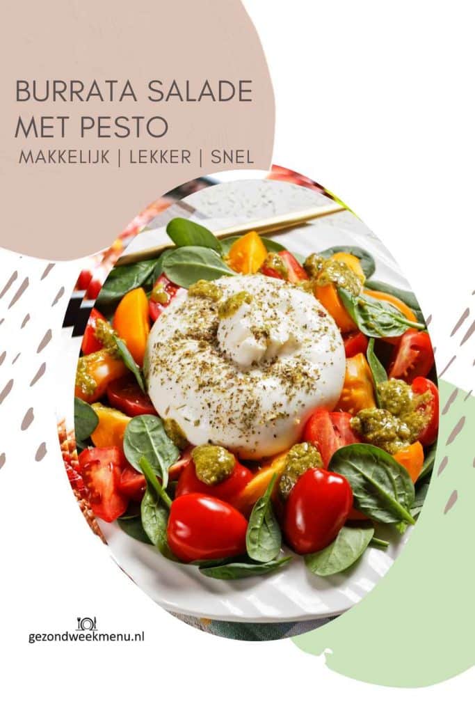 Deze snelle burrata salade met pesto is perfect als lunch, voorgerecht of lichte avondmaaltijd. Je maakt dit burrata recept met perzik, tomaatjes en pesto.