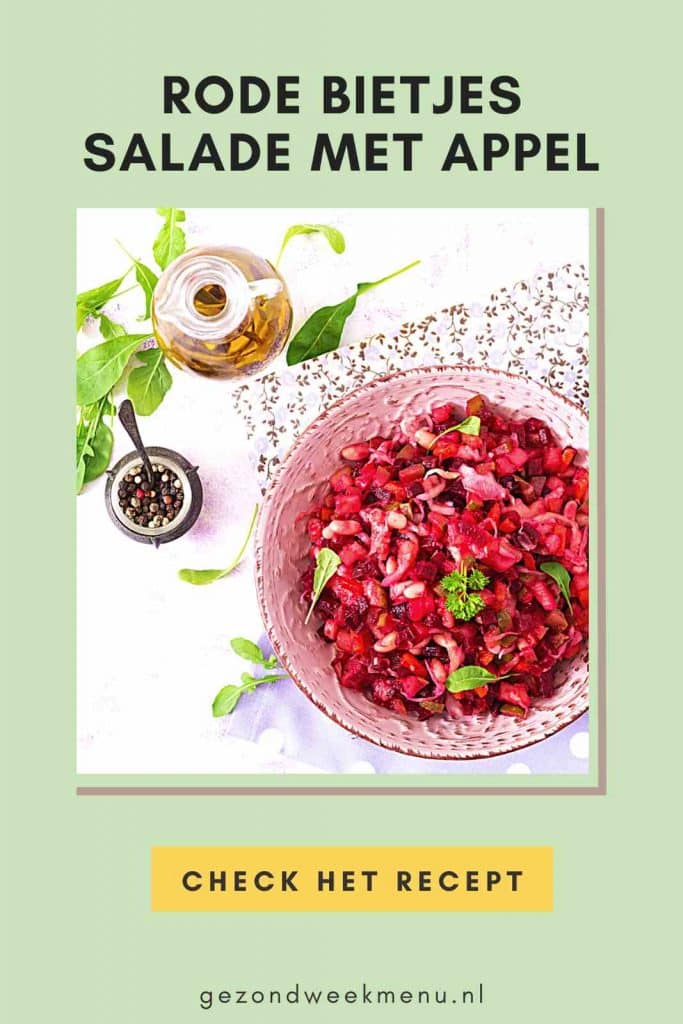 Snelle en gezonde rode bieten salade met appel. Dit bietjes salade recept staat binnen 15 minuten op tafel en is perfect voor een warme zomerse dag.