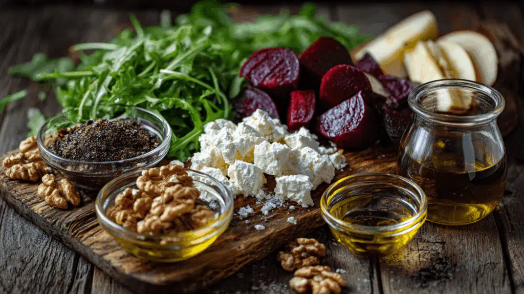 Ingredienten om rode bieten salade met feta zelf te maken