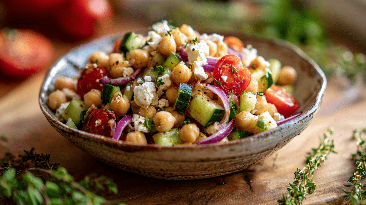 Kikkererwten Salade met feta en groenten
