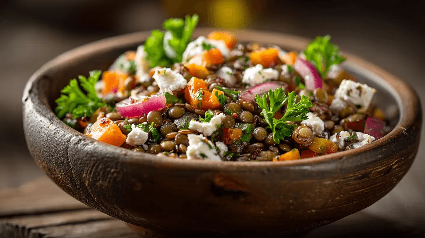 Linzensalade recept met groenten en feta