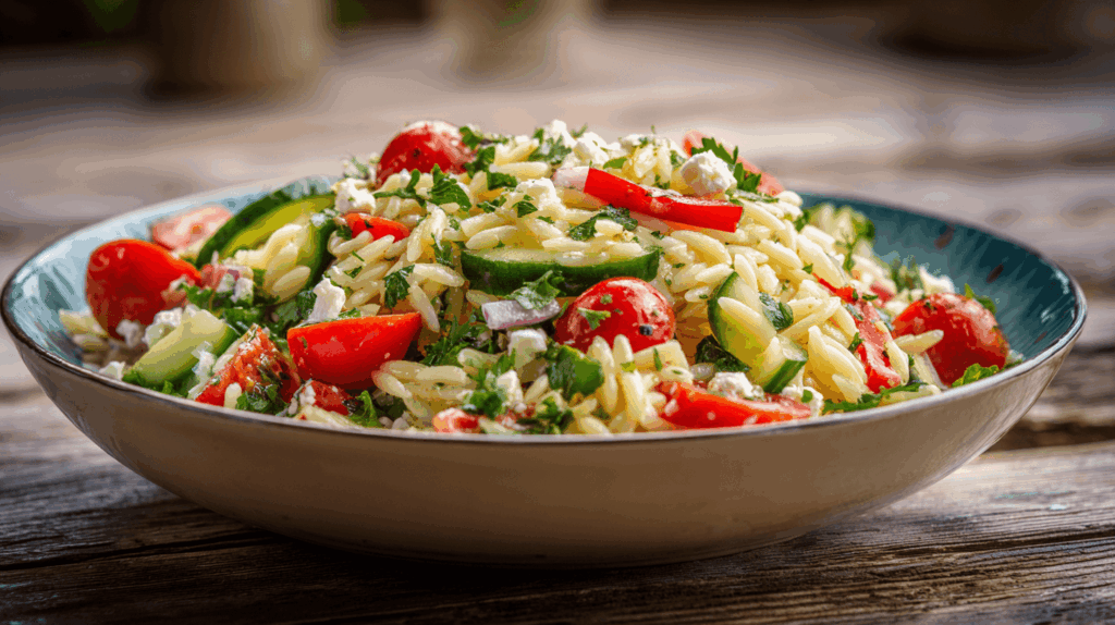 orzo salade met feta en paprika