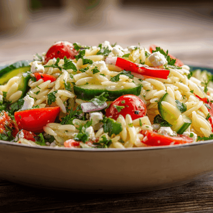 orzo salade met feta en paprika