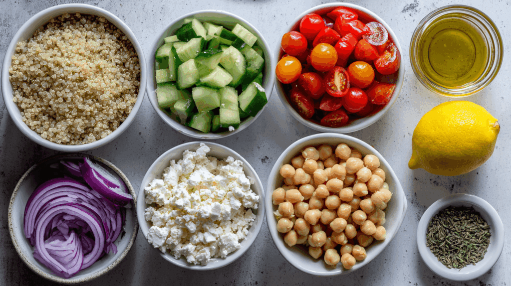 Alle ingredienten om quinoa salade zelf te maken