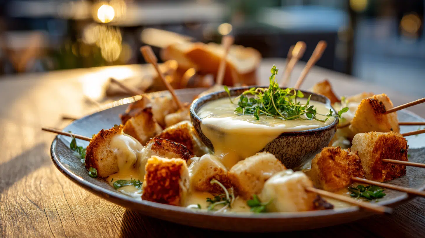 Kaasfondue hapjes op spies