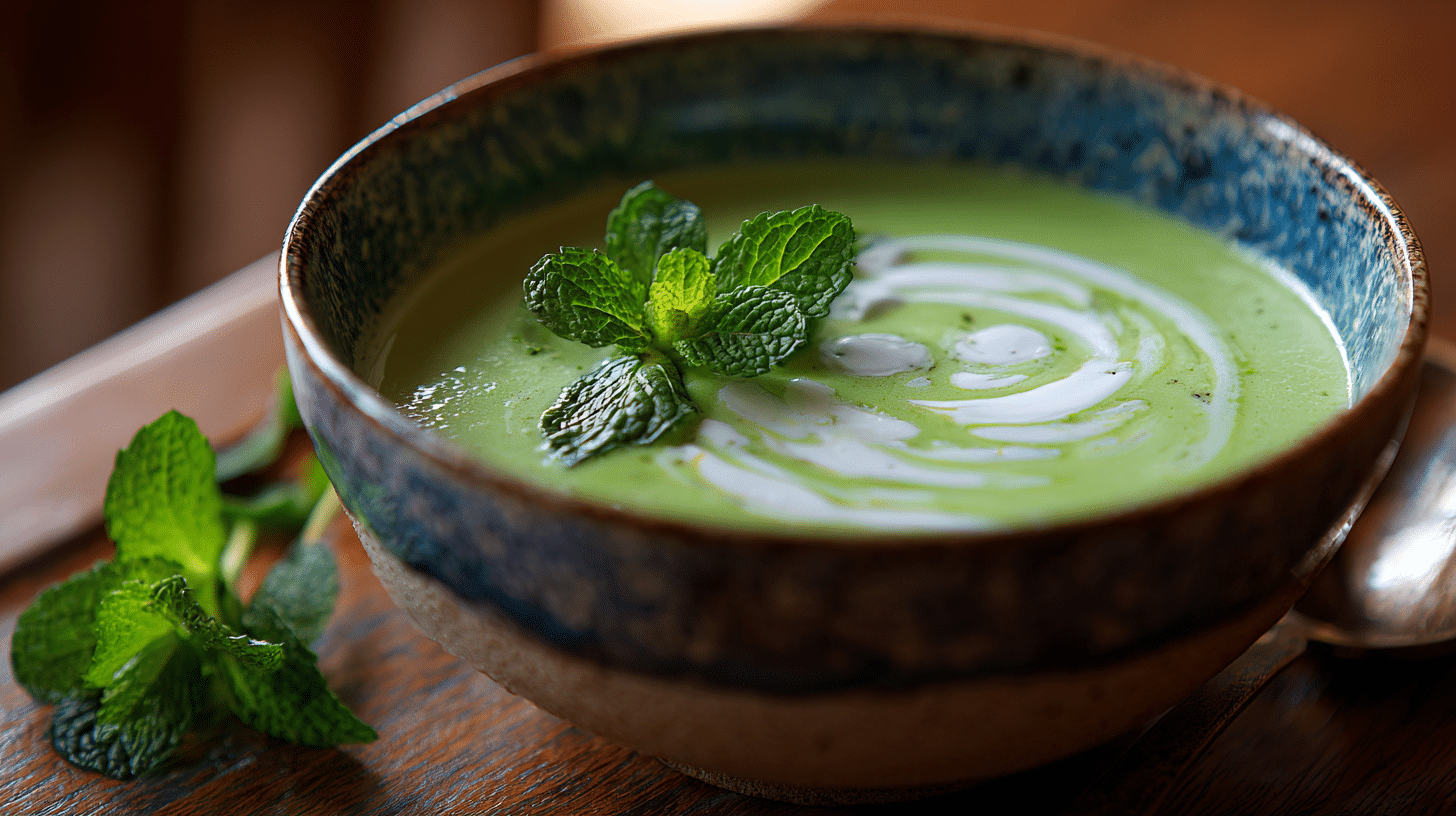 Doperwtensoepje met yoghurt en munt