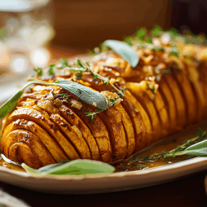 Hasselbackpompoen met knoflookboter en salie