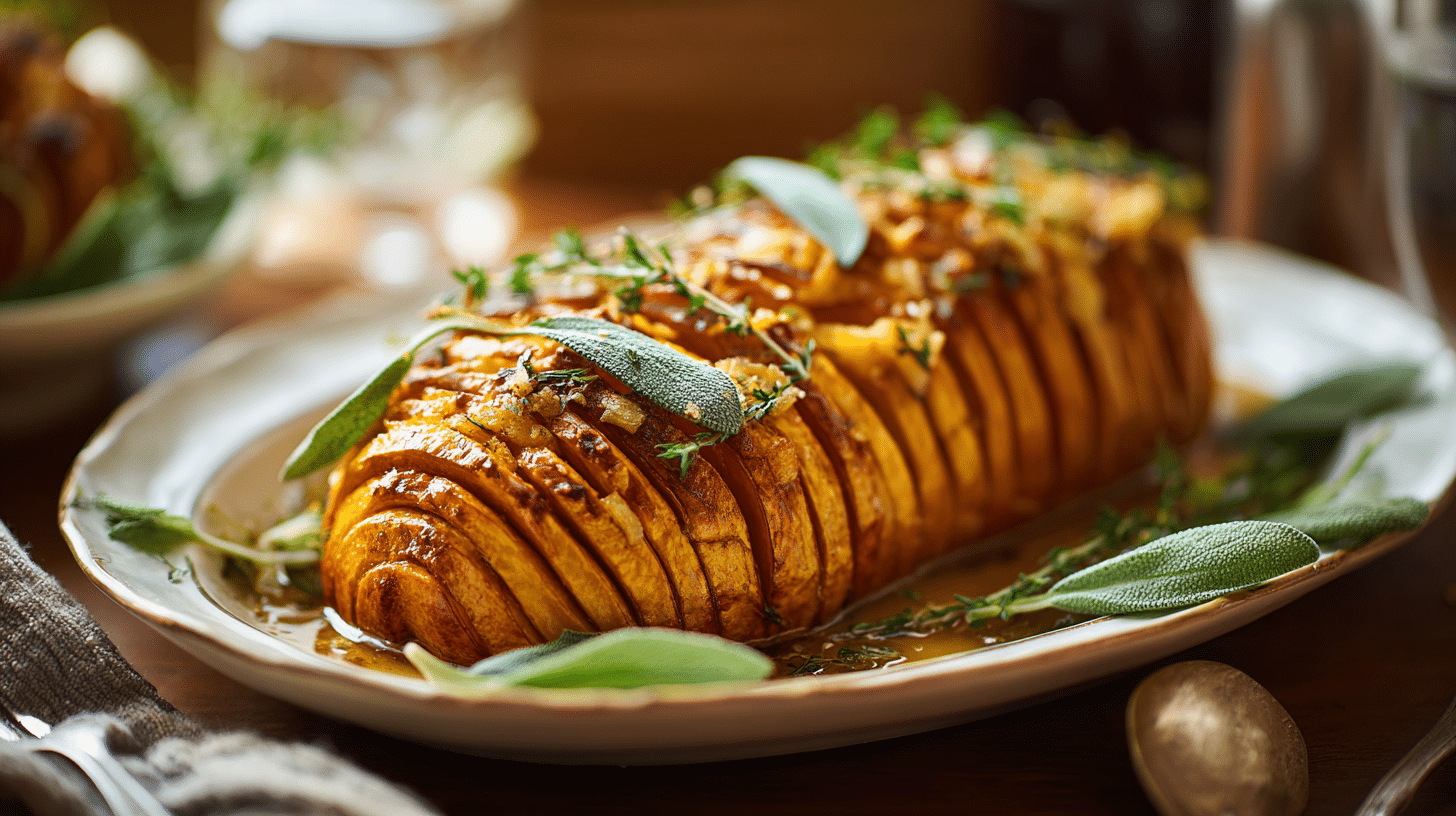 Hasselbackpompoen met knoflookboter en salie