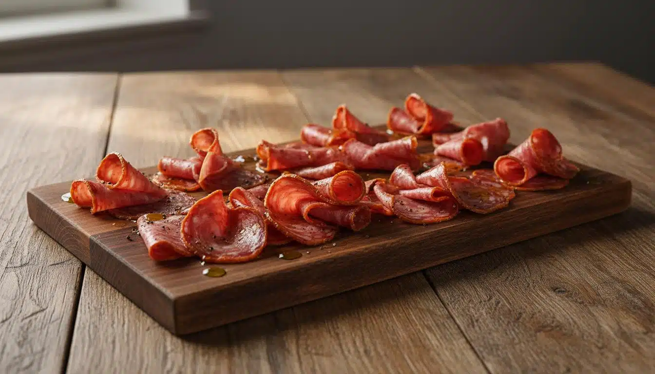 Borrelplank met hapjes van gedroogde worst voor 4 personen