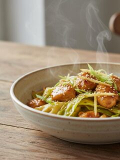 Spitskool uit de wok met kip en gember- ketjap