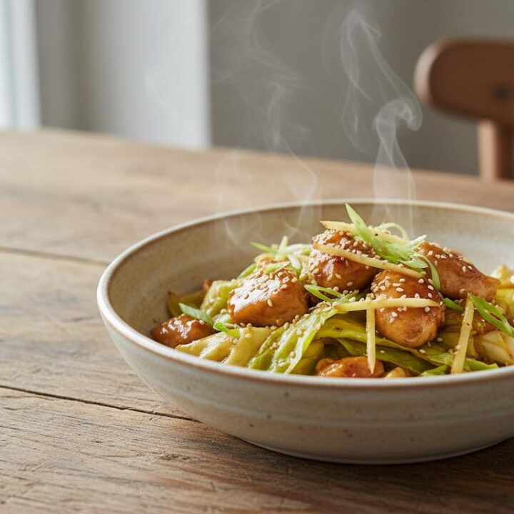 Spitskool uit de wok met kip en gember- ketjap