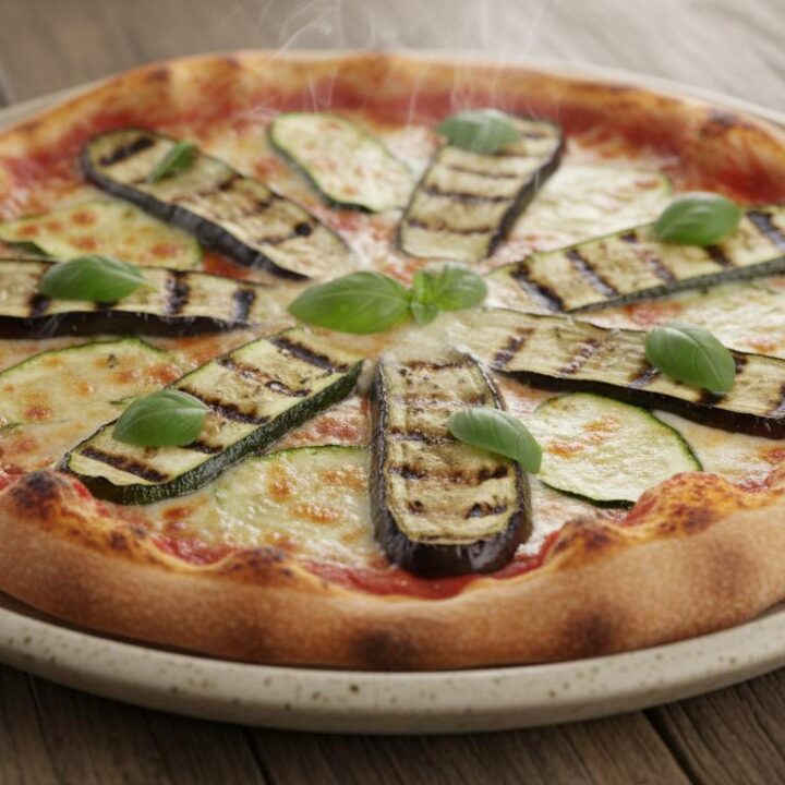 Vegetarische pizza met gegrilde aubergine en courgette