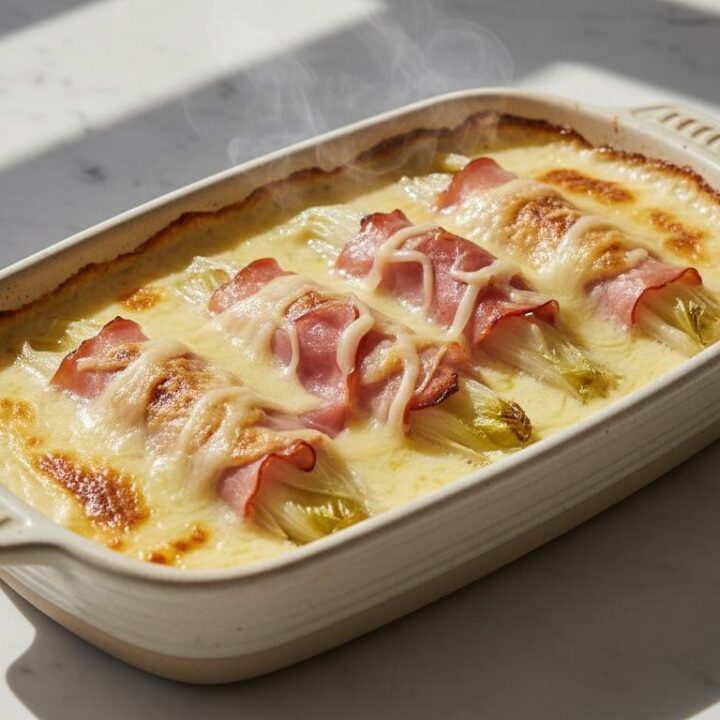 Witlof uit de oven met ham en kaassaus